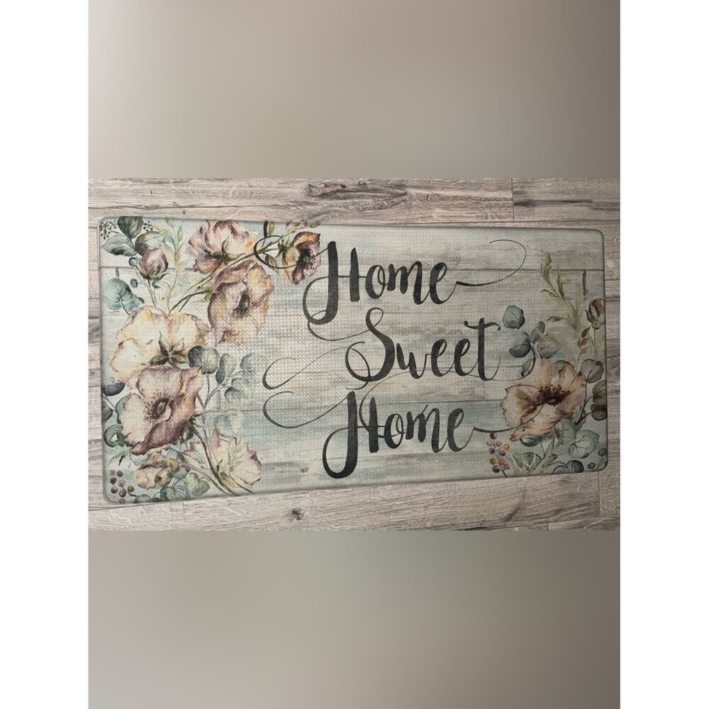 Mat plush cushioned Home Sweet Home Floral Welcome Mat - Pastel Aqua & Beige